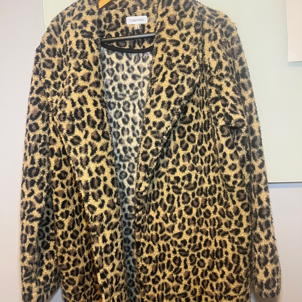 Calvin Klein fleece leopard cardigan sweater size medium